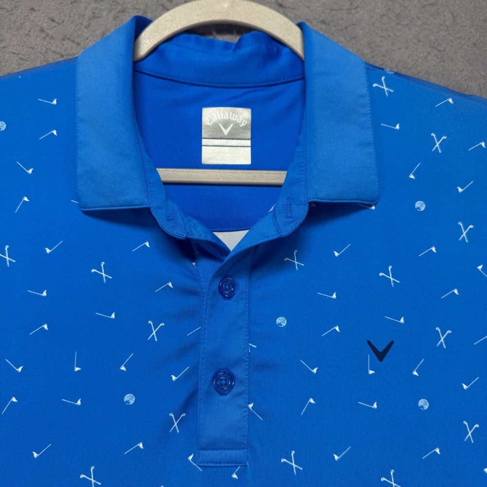 Callaway Men's Golf Polo Shirt Blue Short Sleeve All Over Print Opti-Dri‎ Size L - Picture 2 of 6